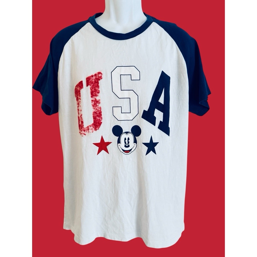 Disney Mickey Mouse USA T Shirt L Patriot‎ Fourth Of July Red White Blue